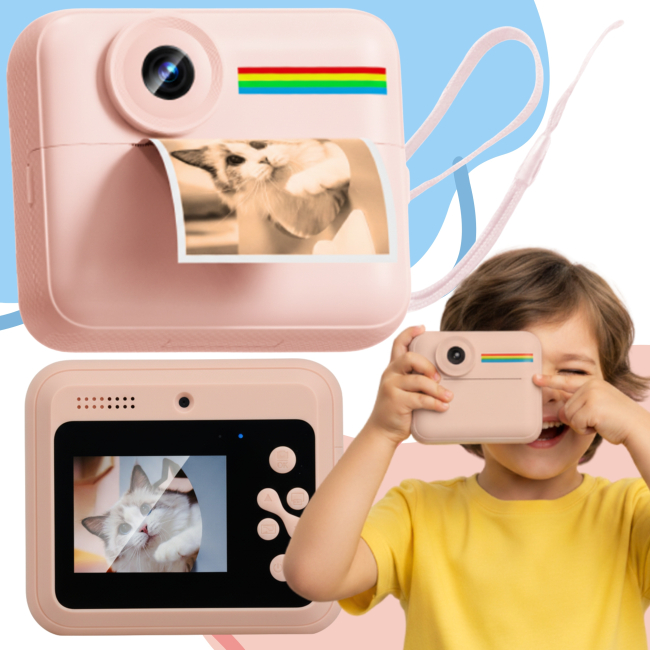 Aparat NATYCHMIASTOWY dla dzieci zdjęcia kolor selfie menu PL gry Drukuś
