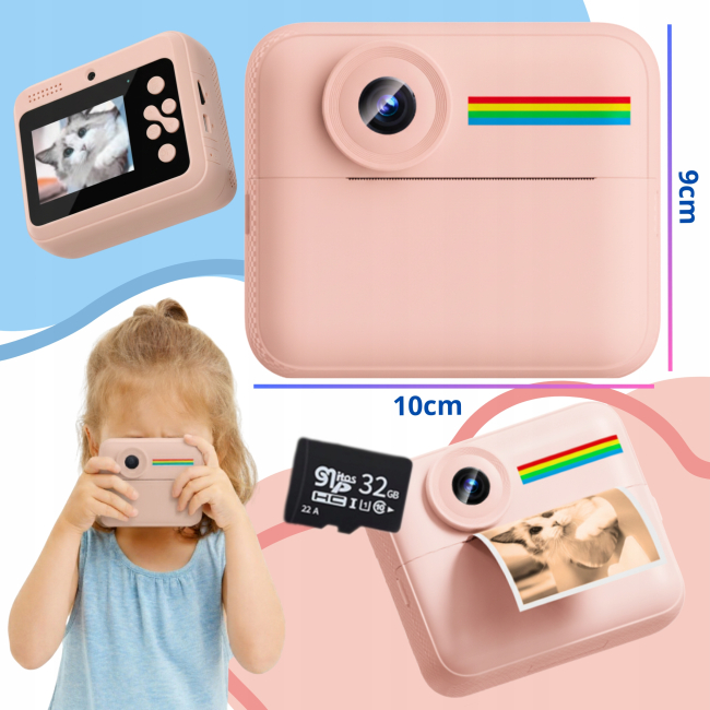 Aparat NATYCHMIASTOWY dla dzieci zdjęcia kolor selfie menu PL gry Drukuś