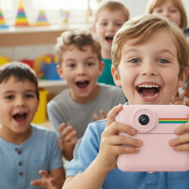 Aparat NATYCHMIASTOWY dla dzieci zdjęcia kolor selfie menu PL gry Drukuś