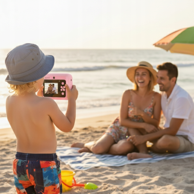 Aparat NATYCHMIASTOWY dla dzieci zdjęcia kolor selfie menu PL gry Drukuś