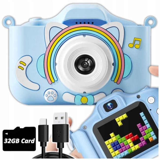 APARAT CYFROWY DLA DZIECI FOTOGRAFICZNY wbudowane gry filtry + KARTA 32 GB