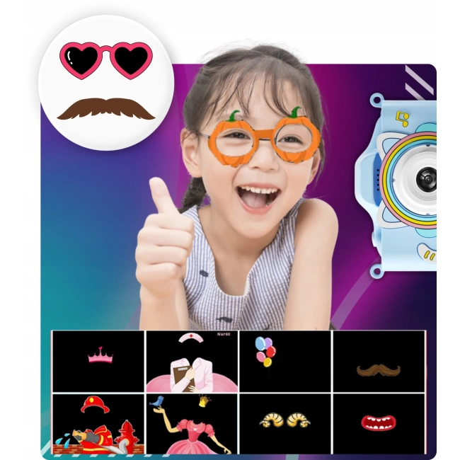 APARAT CYFROWY DLA DZIECI FOTOGRAFICZNY wbudowane gry filtry + KARTA 32 GB