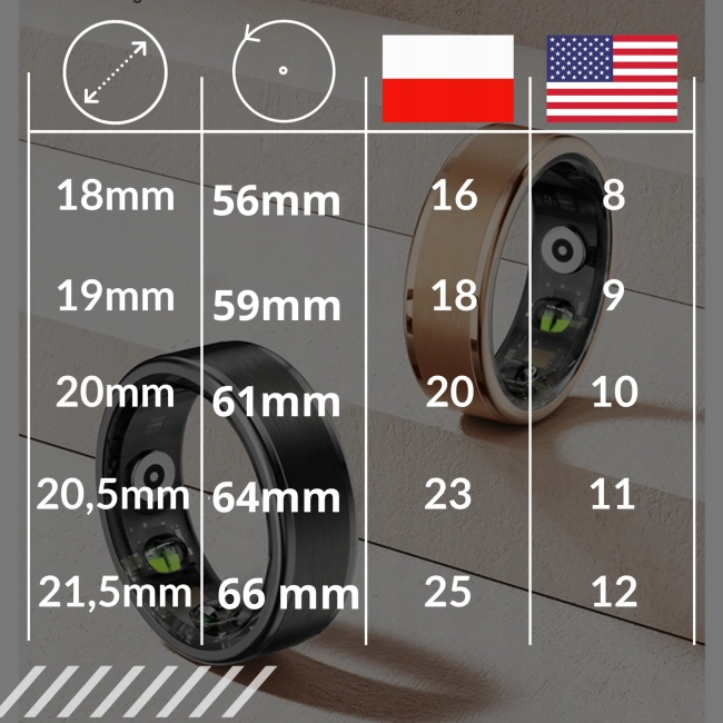 Smart Ring Inteligentny Pierścionek Kroki Tętno Sportowy Sen Kalorie Sport
