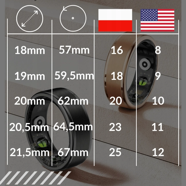Smart Ring Inteligentny Pierścionek Kroki Tętno Sportowy Sen Kalorie Sport