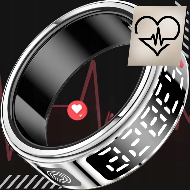 Smart Ring Sportowy Pierścionek WYŚWIETLACZ Puls Sen Kroki Inteligentny