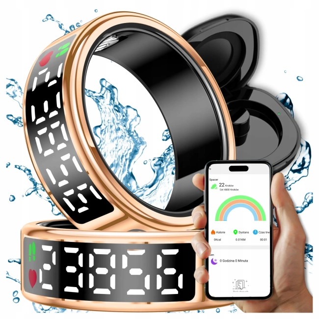 Smart Ring Inteligentny Pierścień WYŚWIETLACZ Tryby Sportowe Kalorie Sen